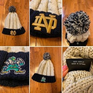 Notre Dame navy and gray winter knit hat with pom